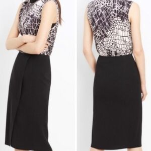 Vince Black Bonded Laser Cut Pencil Midi Skirt Asymmetrical Full Wrap Zip